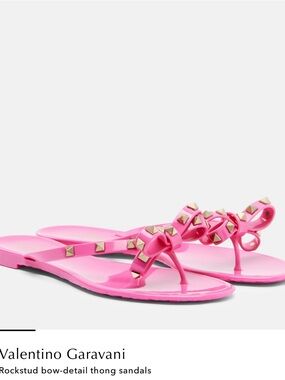 Valentino Garavani Hot Pink Rockstud Bow Thong Sandals